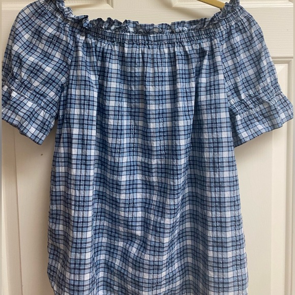 Michael Kors Off-Shoulder Plaid Ruffled Top Size Large - Picture 10 of 16